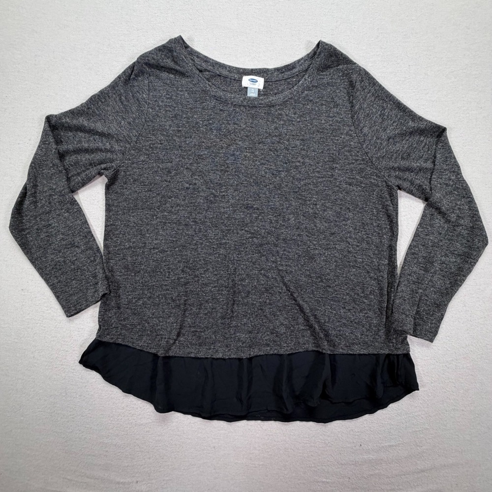 Old Navy Long Sleeve Top Womens XL Good Charcoal Layered Ruffle Hem Mixed Media